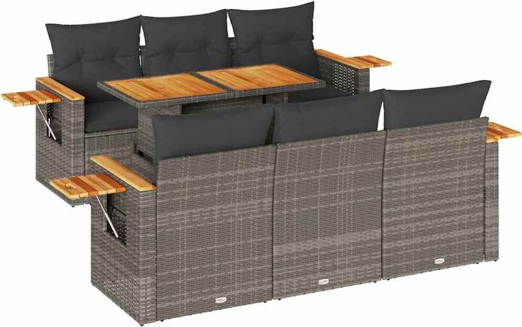 "2026 Aktion" 7-tlg. Garten-Lounge-Set - elegantes Design - Sitzgruppe/Gartengarnitur - mit Kissen Grau Poly Rattan Akazie - Terassenmöbel NeuMöb...