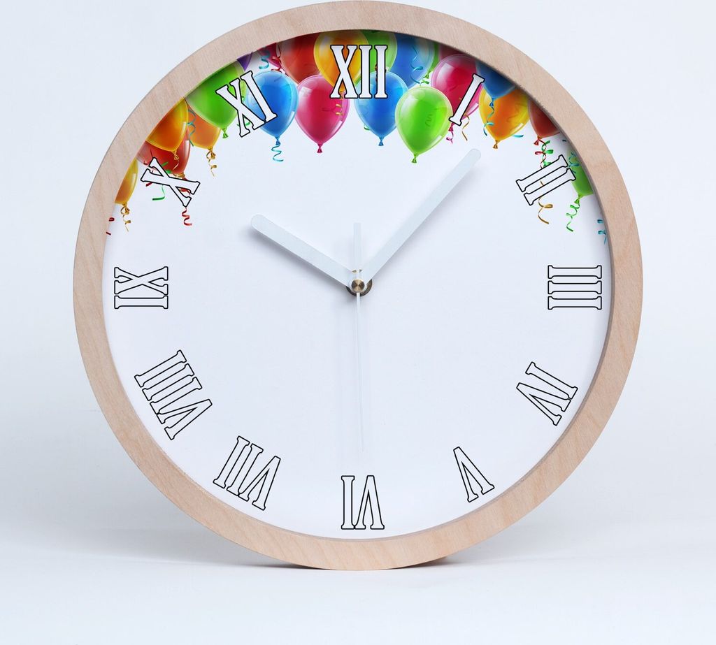 Holzuhr 20fi cm wanduhr - weiße Spitzen - bunte Luftballons