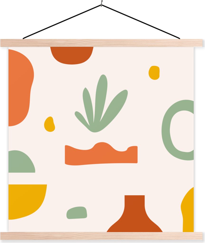 MuchoWow Textilposter Pflanze - Design - Grün 120x120 cm mit holzfarbenen Rahmen - Textil-Poster