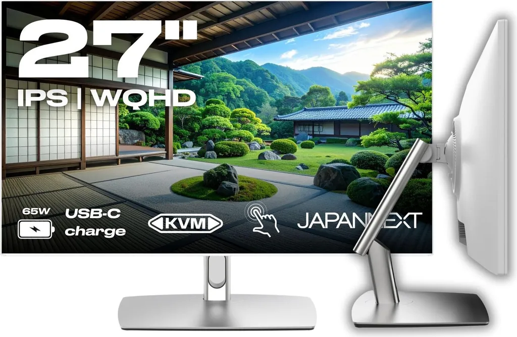 JAPANNEXT Touchscreen Monitor Weiß 27" IPS WQHD (2560x1440) mit Gelenkarm JN-IPS27WQHDR-C65W-FLD-T