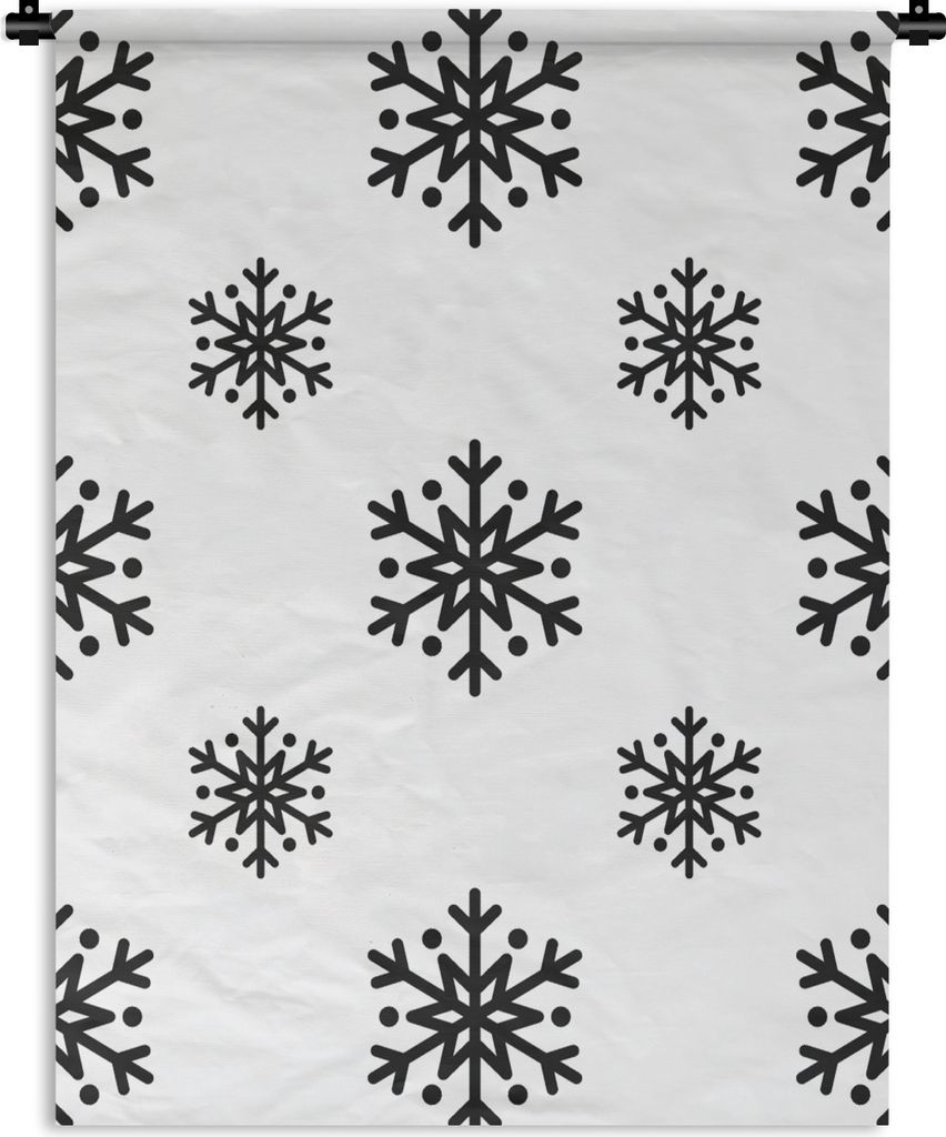 MuchoWow Wandteppich Wandbehang Schneeflocke - Winter - Schwarz - Weiß - Muster 90x120 cm Tapisserie Dekoration Wandtuch - Wanddeko
