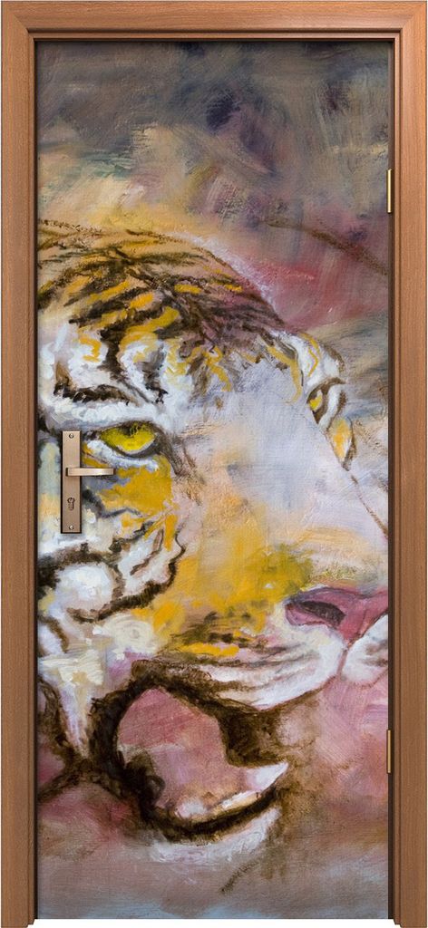Türposter 80x200 cm Türaufkleber Türtapete Türfolie Klebefolie Tier Katze Tiger orangefarben und rot