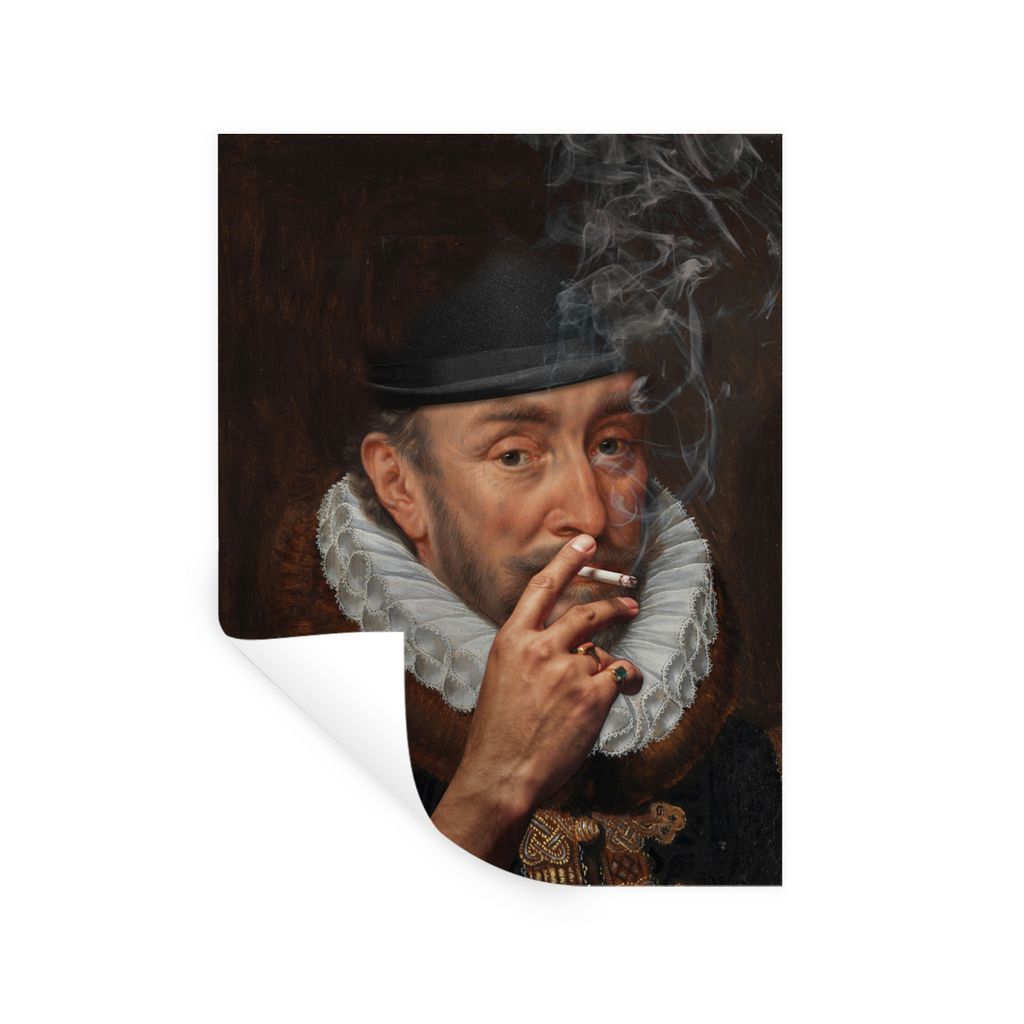 MuchoWow Wandtattoo Wandsticker Wandaufkleber Wilhelm von Oranien - Adriaen Thomasz - Zigaretten 60x80 cm Selbstklebend und Repositionierbar - Re...