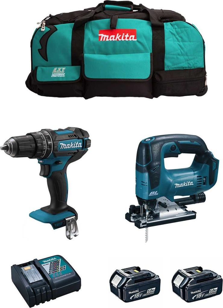 MAKITA Kit MK202 (DHP482 + DJV182 + 2 x 5,0 Ah + DC18RC + LXT600)