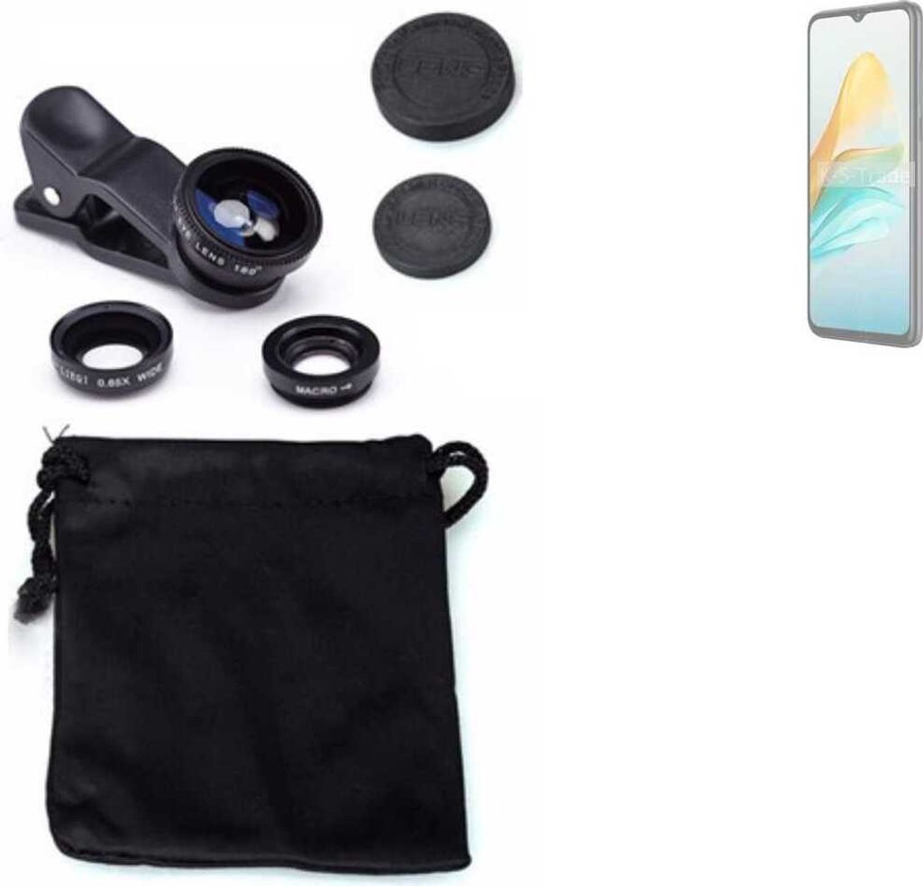 K-S-Trade Smartphone Kamera Linsen Set Kompatibel mit ZTE Blade A53 3in1 Clip-On Kamera Adapter Macro Weitwinkel FishEye Fischauge Objektiv Linse