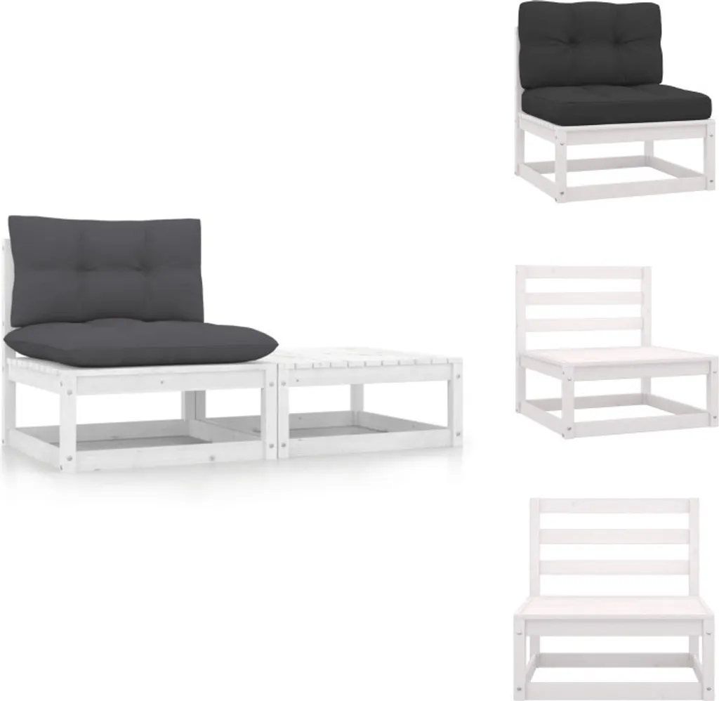 vidaXL set da salotto da giardino a 2 pezzi con cuscini in legno di pino massiccio bianco - elementi per divani da giardino
