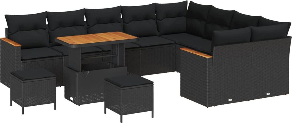 Gartensofa-set 12 pcs Schwarz Poly-Rattan