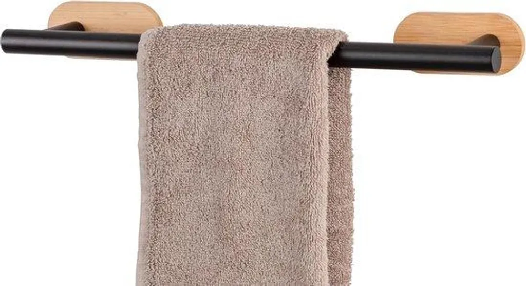 Porte-serviettes stable anti-rouille en bambou noir, évite l'humidité