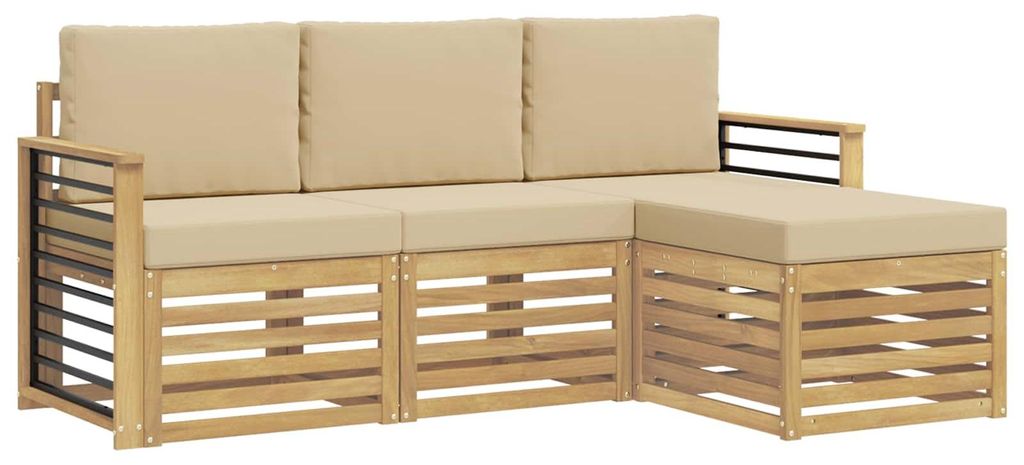 vidaXL Outdoor-Sofagarnitur mit Kissen 4 pcs Weiß und Beige Polyester