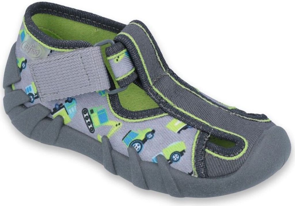 BEFADO Jungen Hausschuhe Speedy Bagger Klettverschluss Grau 21