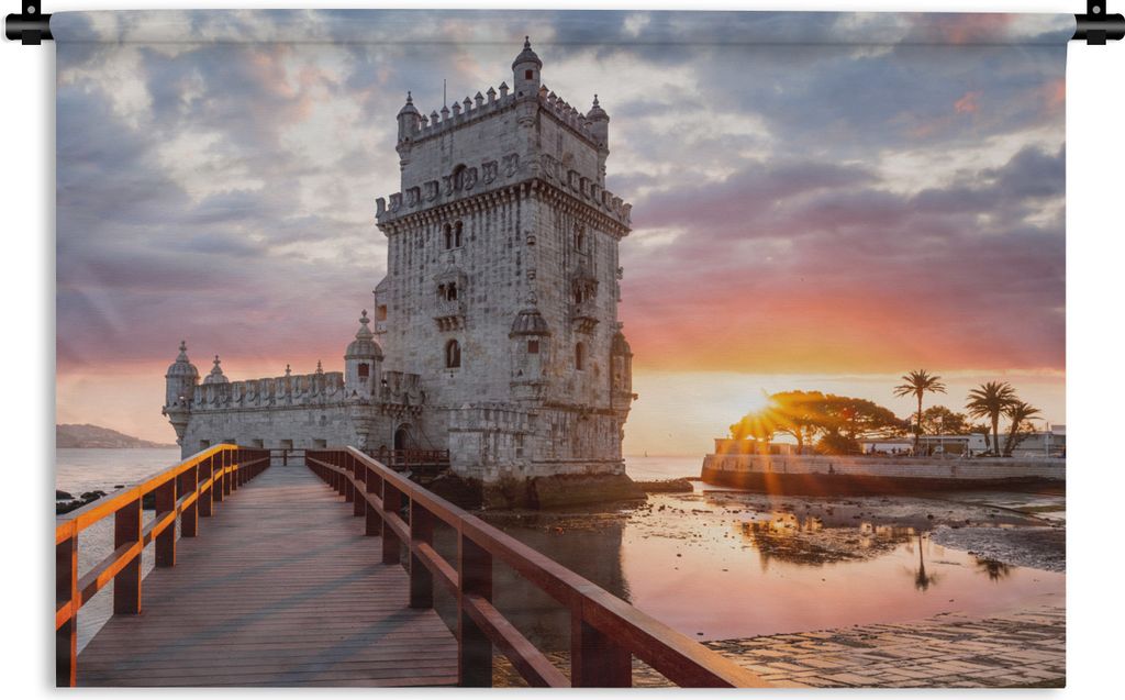 MuchoWow Wandteppich Wandbehang Sonnenaufgang in Portugal 90x60 cm Tapisserie Dekoration Wandtuch - Wandskulpturen - Bildteppich