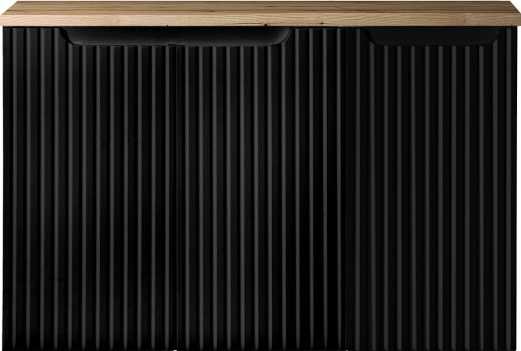 Waschtisch-Unterschrank 90cm, in schwarz mit Eiche, NEWPORT-56-BLACK