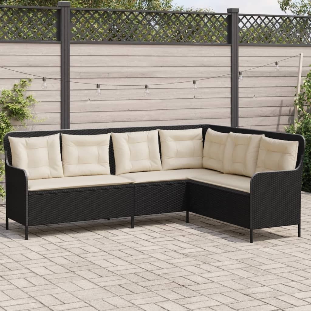 "im Angebot" Gartensofa/Terrassen-Sofa - in L-Form mit Kissen Schwarz Poly Rattan - Loungesofa CC16992