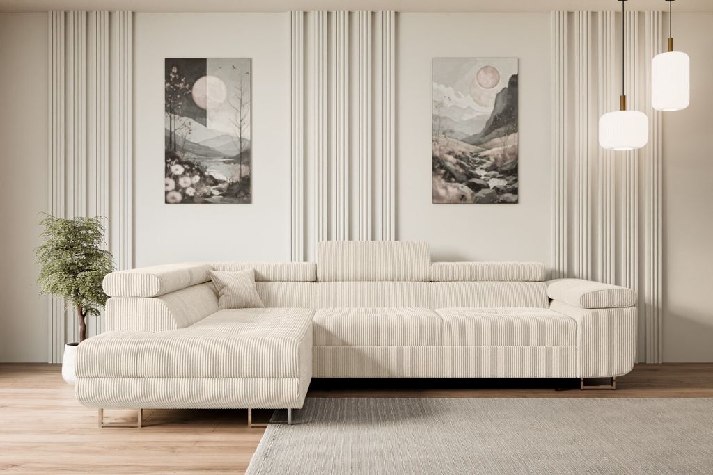 ALTDECOR Ecksofa mit Schlaffunktion und Bettkasten GUSA-L - 272x202x107 cm Beige - Corner Sofa Bett Eckcouch Couch L-Form Schlafcouch Ausziehbar Wo...