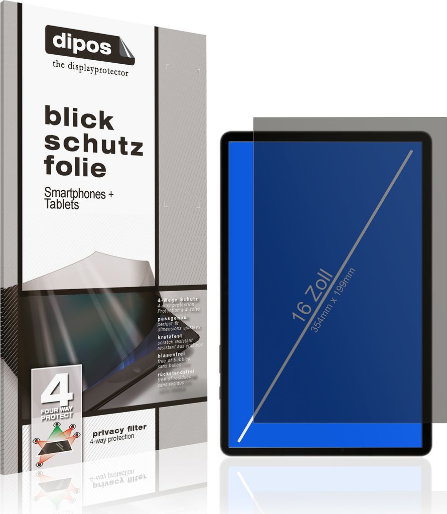 Blickschutzfolie für Tablet 16 Zoll (354mm x 199mm) matt Schutzfolie Folie Display Schutz dipos