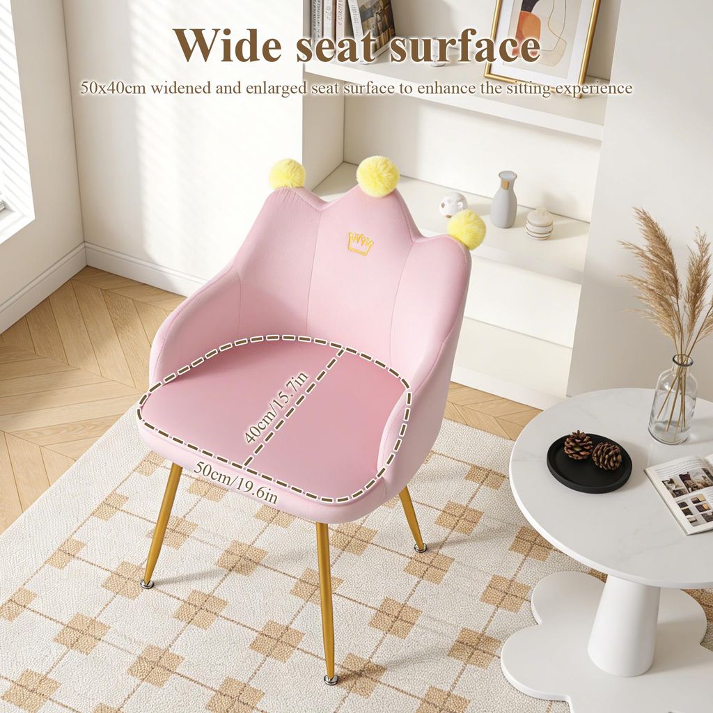Kronenförmiger Sessel mit Kissen, gepolsterter Lesesessel mit breiter Sitzfläche, ergonomischer Ohrensessel aus Samt für Wohnzimmer, Schlafzimme...