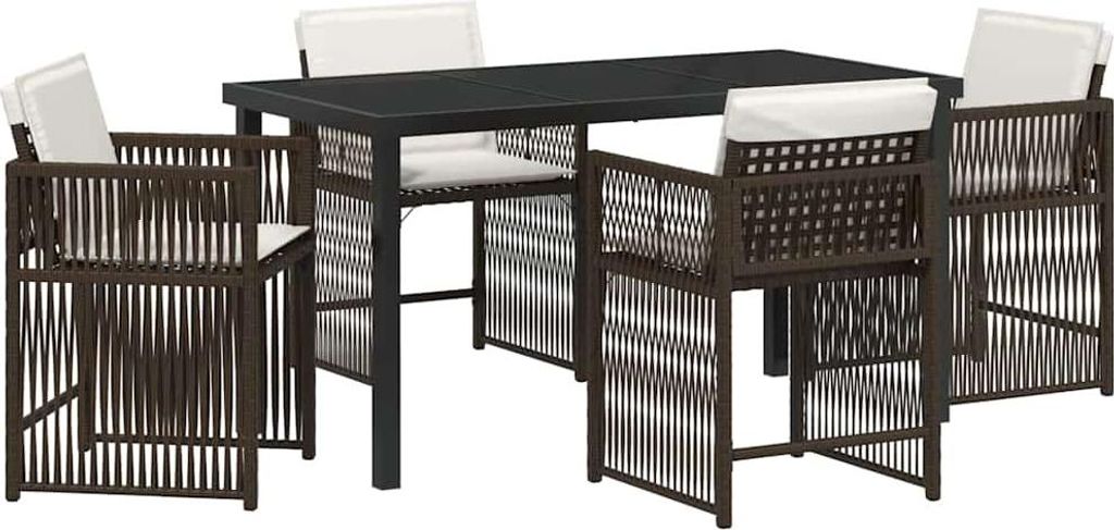"2026 Aktion" Garten Essgruppe - elegantes Design - Sitzgruppe/Tisch+ Stuhl - 5 pcs Braun Poly-Rattan - Terassenmöbel NeuMöbel537295