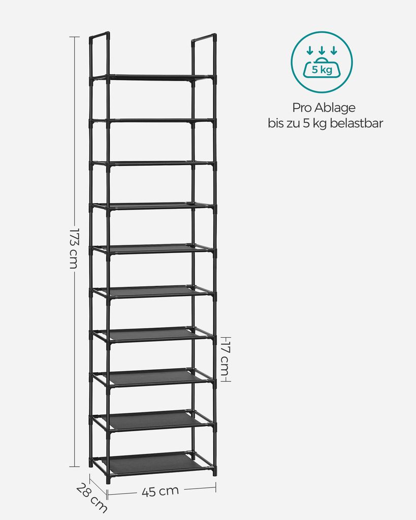 SONGMICS 10 Ebenen Schuhregal, Schuhablage 173 x 45 x 28 cm Produktbild 6