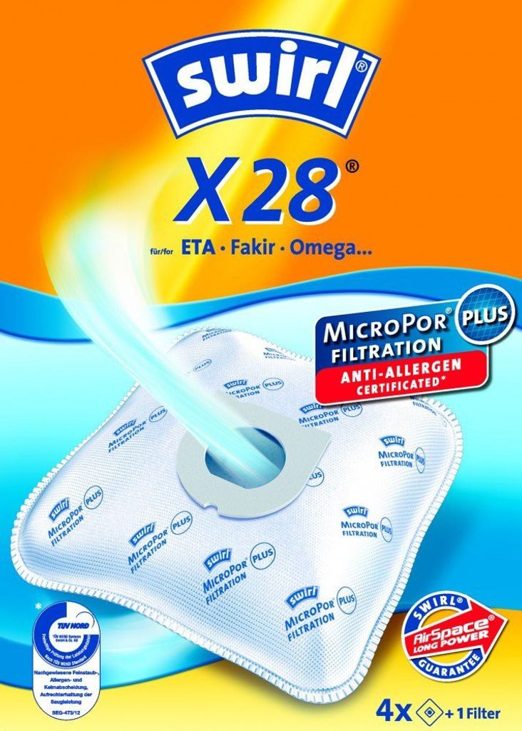 Swirl X 28 MicroPor original: 4 Premium Microvlies Staubsaugerbeutel