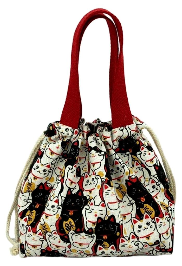 Lunchtasche aus Segeltuch im japanischen Stil, wiederverwendbar, tragbar, Lunchbox-Tasche mit Kordelzug für Picknick
