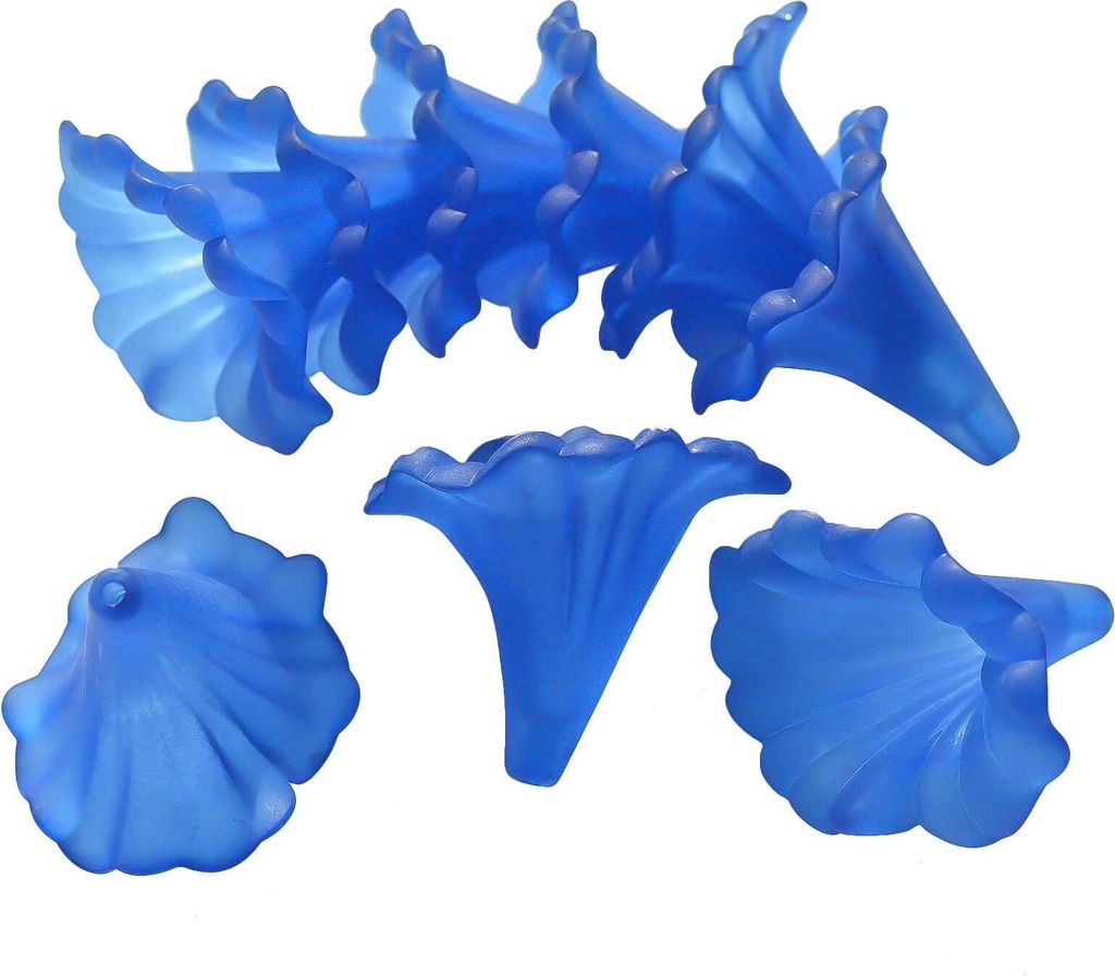 10 Blütenkelch-Perlen 41x35mm, Kelche, Lilien, Röcke, blau