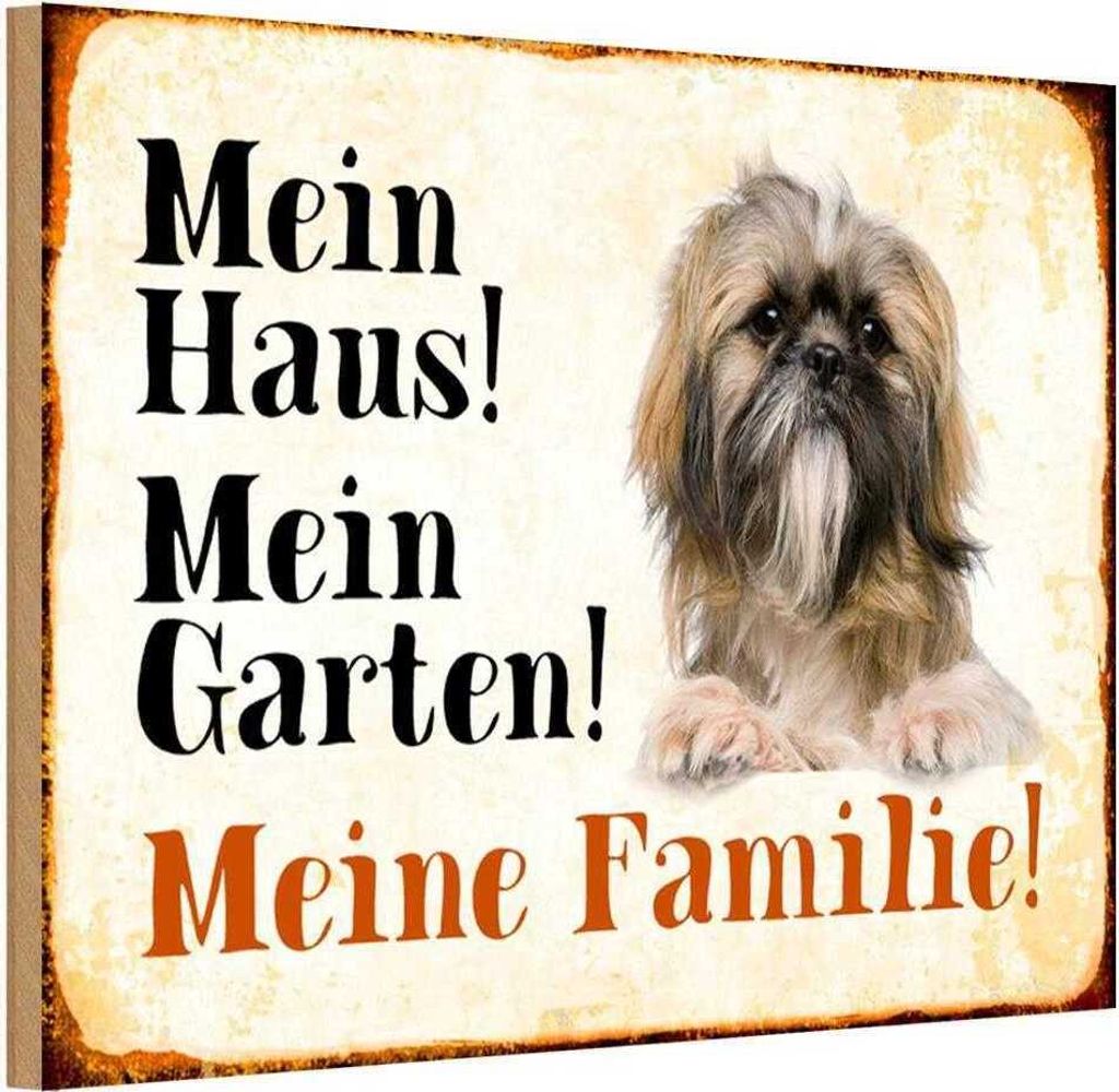 vianmo Holzschild 12x18 cm Hund Pekinese mein Haus Garten Familie Tier Haustier