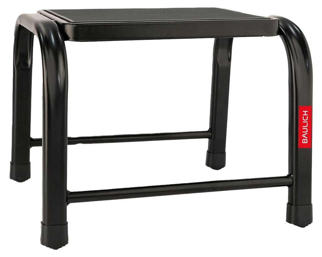 Baulich | Stahlleiter - Hocker Podest - Schwarz - 1 Stufe - Antirutsch - 150 Kg Tragfähigkeit - 37 x 29 x 27 cm