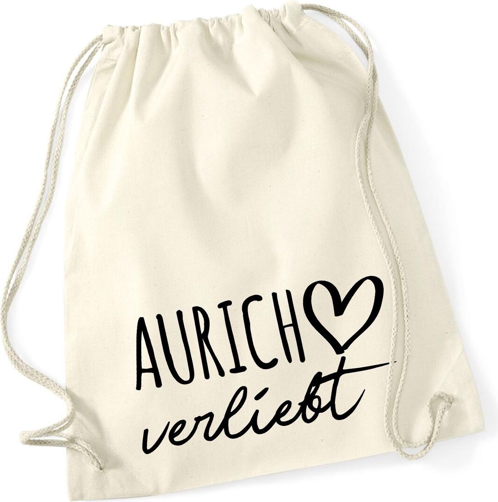 Huuraa Turnbeutel Aurich verliebt 12 Liter Natural Baumwolle Rucksack Geschenkidee