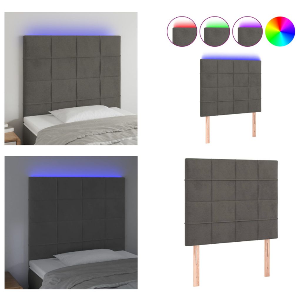 vidaXL LED Kopfteil Dunkelgrau 80x5x118/128 cm Samt - LED Kopfteil - LED Kopfteile - Kopfteil - Bett-Kopfteil