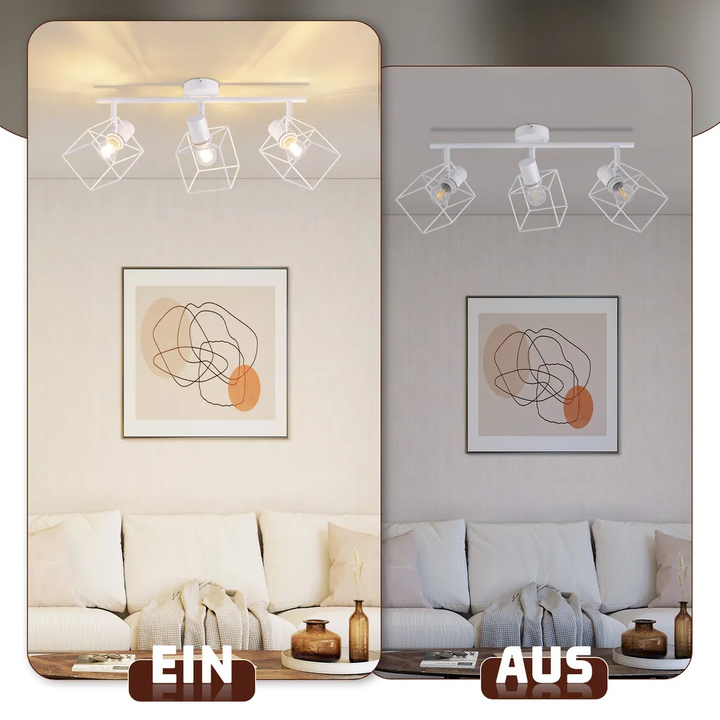 Éclairage plafond modulable sans zones d'ombre avec 3 spots blanc E14