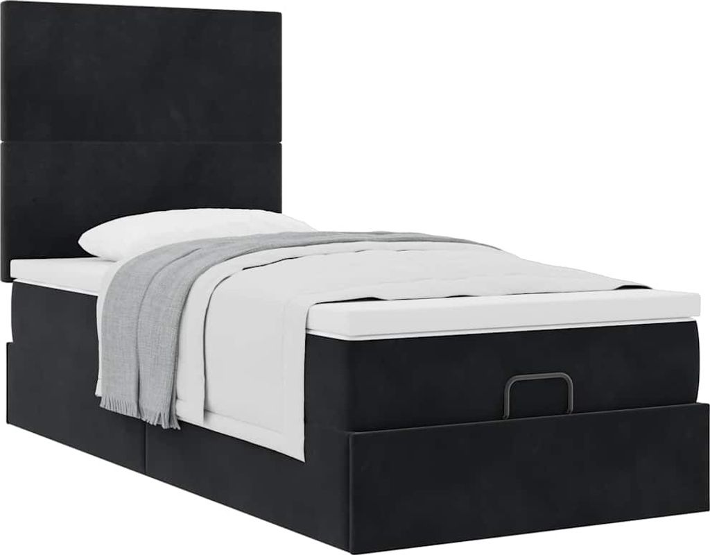 Ottoman-Bett mit Matratzen Schwarz 100x200 cm Samt