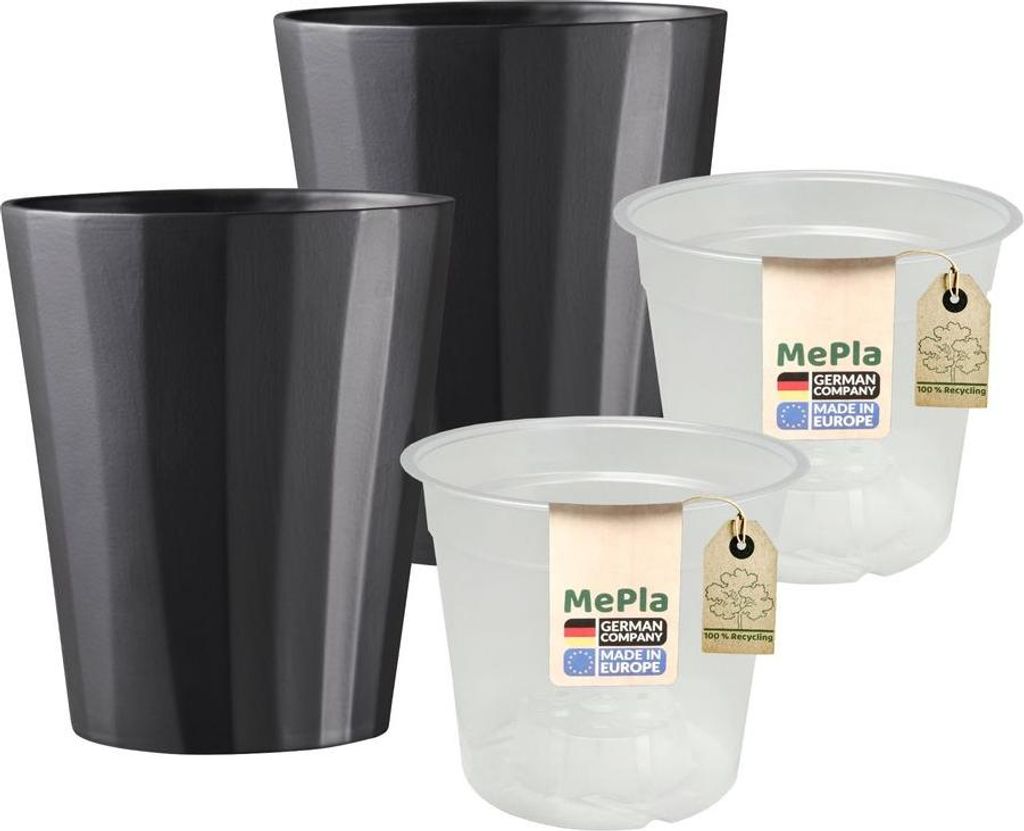 MePla - 2 Stück - Orchideenvase Umea ø 13 Anthrazit-matt + Pflanztopf Orchidee ø 12