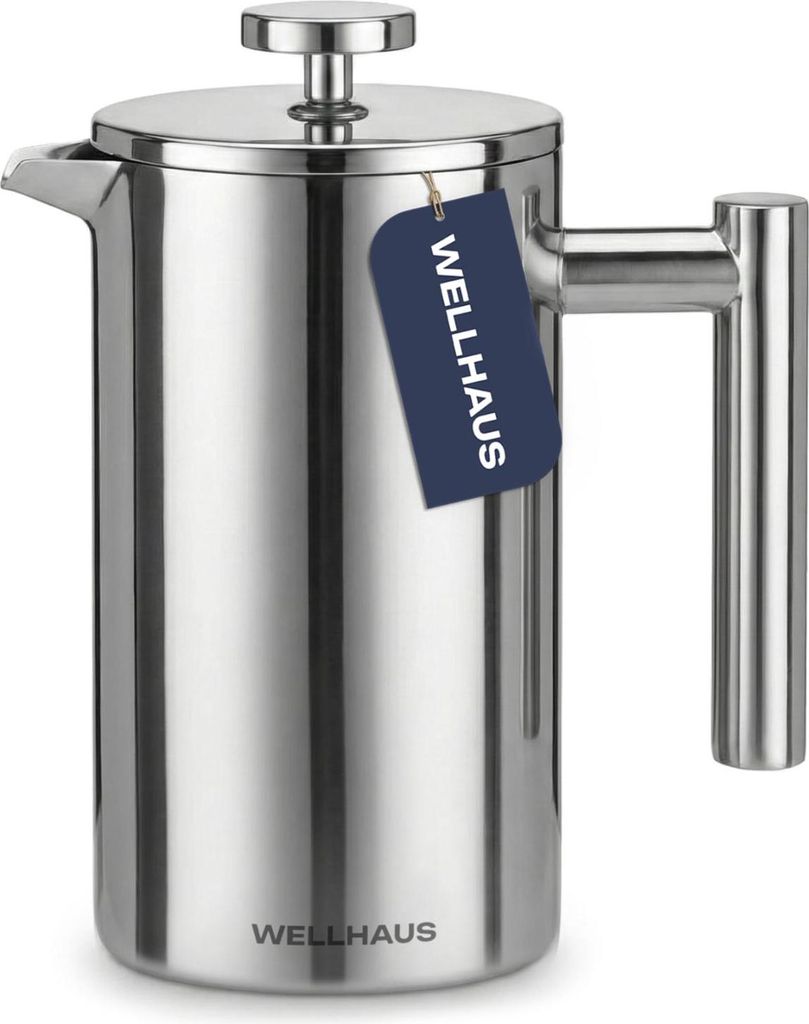 WELLHAUS Kaffeebereite French Press 1 Liter - Edelstahl Thermo Kaffeekanne mit Filter, Kaffeezubereiter Frenchpress für 8 Tassen