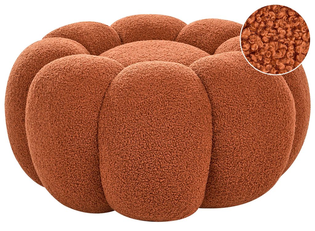 BELIANI Pouf Braun Bouclé Rund 60 x 60 x 27 cm Kürbisform Modern Glamour Look Teddy-Optik Wohnzimmer Schlafzimmer Deko Sitzhocker Fußhocker