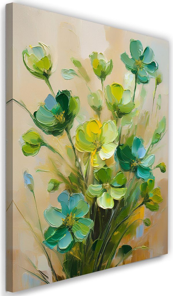 Leinwandbild Grüne Blumen Gemalte 80x120 Feeby Grün bild für die wand bereit zum aufhängen