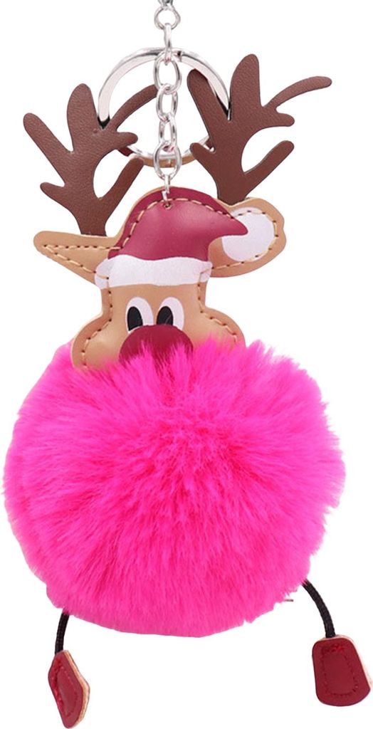 Weihnachts-Hirsch-Schlüsselanhänger, niedlicher Rentier-Pompon-Schlüsselanhänger aus flauschigem Kunstfell, ideal für Handtasche, Rucksack und...