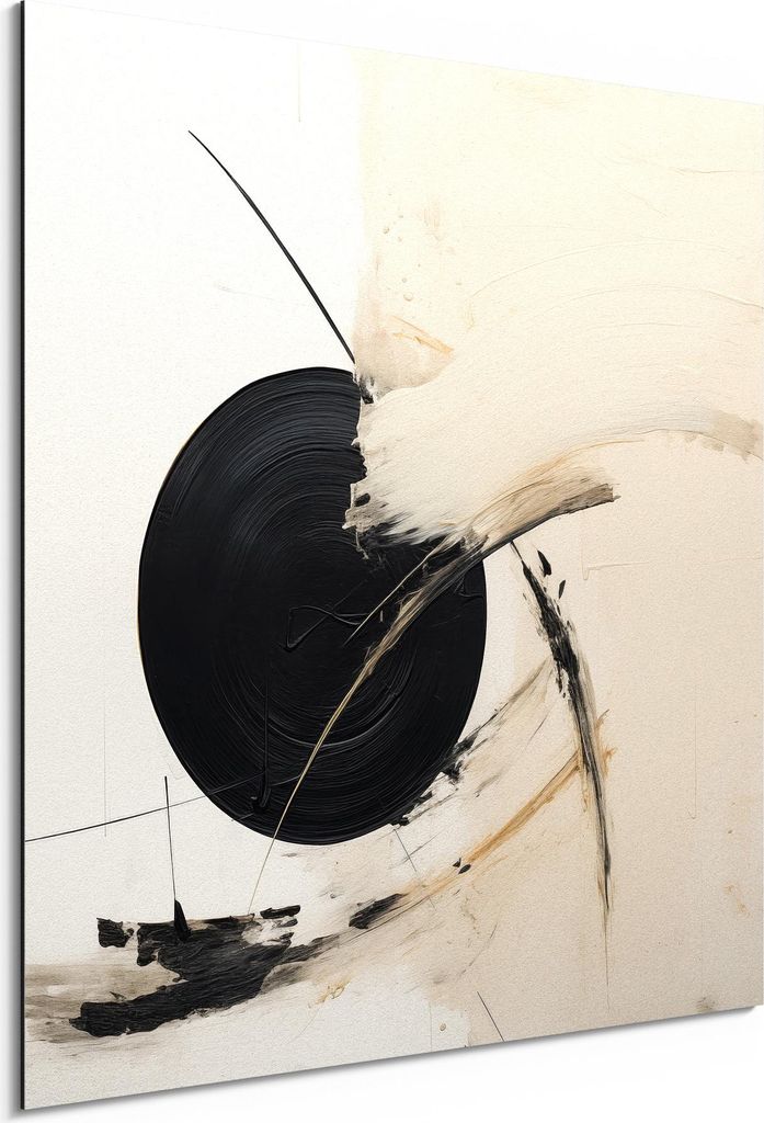 DEQORI Alu-Dibond Bild Weiß 50x50 cm 'Schwarzer Impuls' Wandbild Metall dünn Design