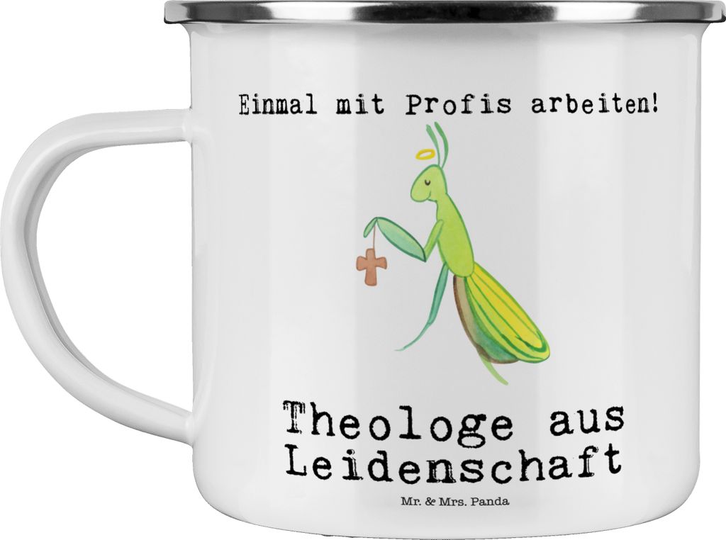 Mr. & Mrs. Panda Pott Theologe Leidenschaft - Weiß - Geschenk, Emaille Becher, Blechtasse, Kaffeepott, Tasse, Teetasse