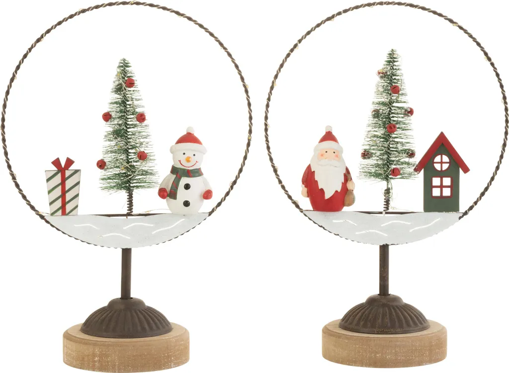 Décoration de Noël Lumineuse Cercle LED Père Noël en Bois et Métal 25cm