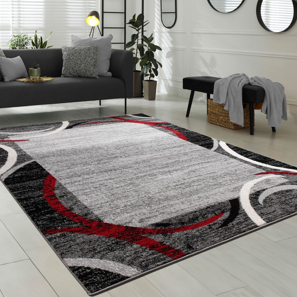 Wohnzimmer Teppich Bordüre Kurzflor Meliert Modern Produktbild 
