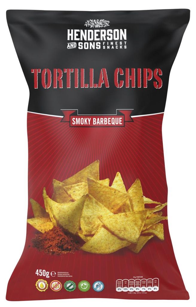 Henderson and Sons Smoky Barbeque Tortilla Chips senza Immagine del prodotto 