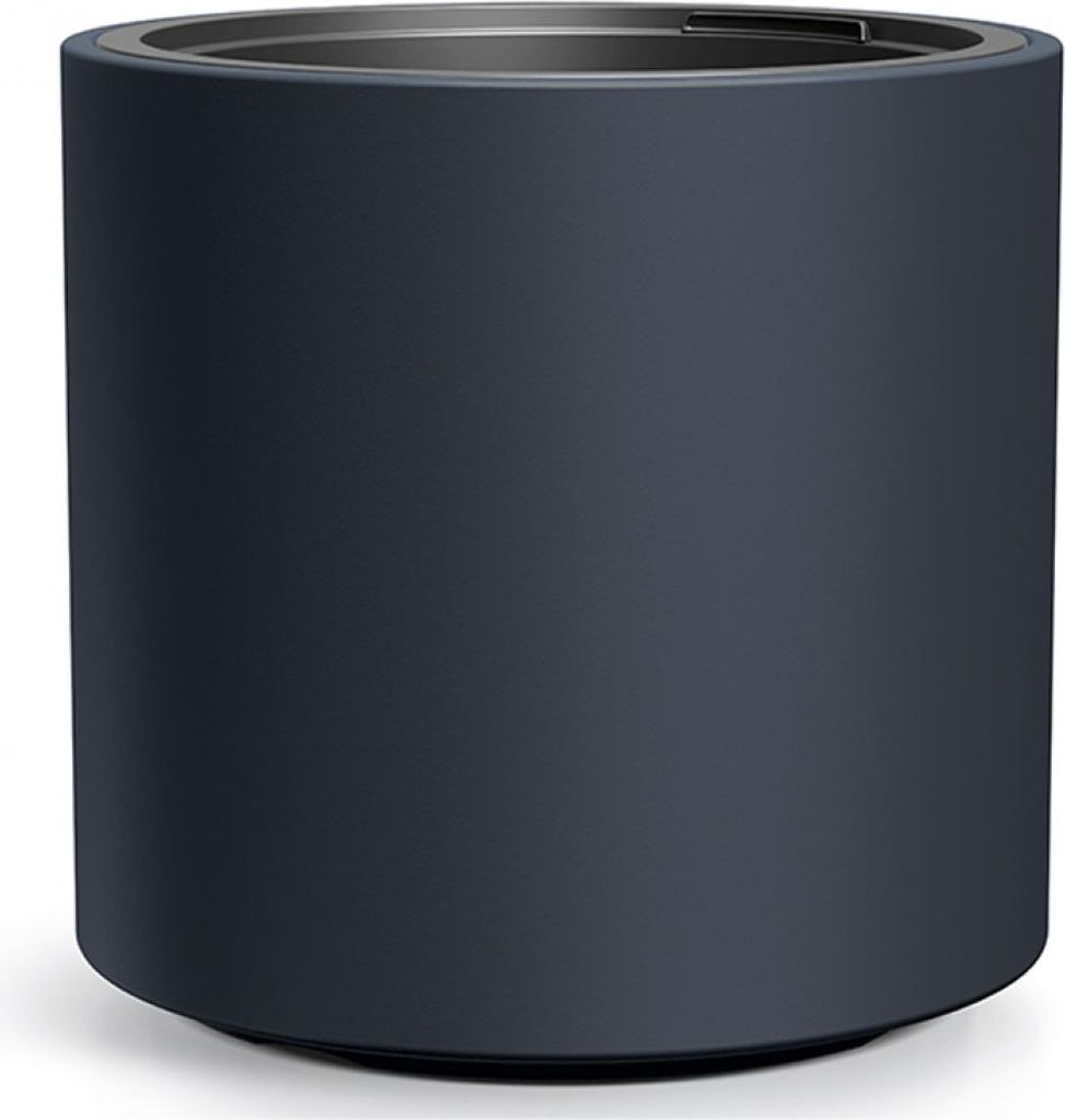 A dark gray cylindrical planter is shown against a white background.