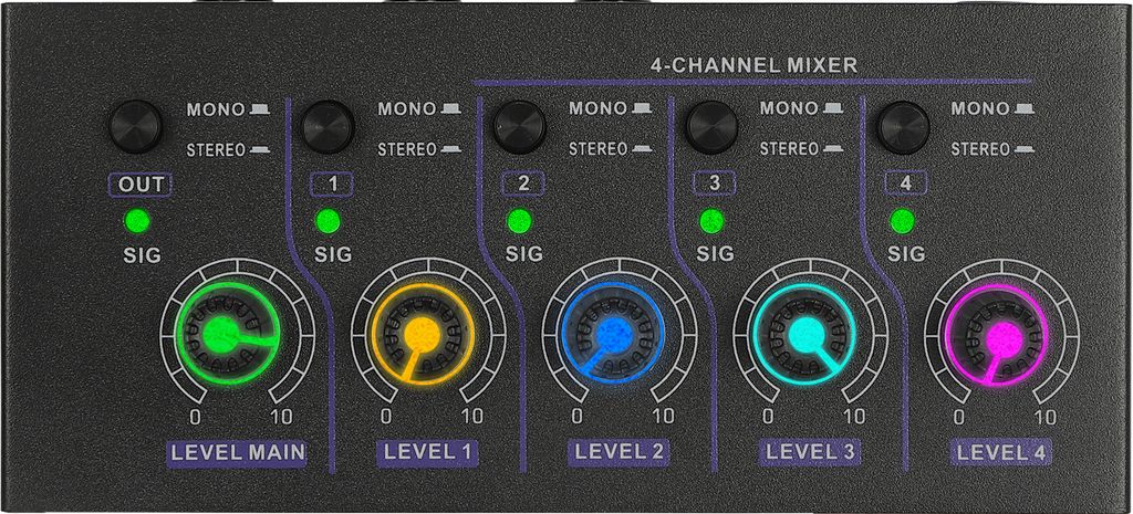 4-Kanal Mixer Mini RGB Audiomixer mit geringem Rauschen (schwarz)
