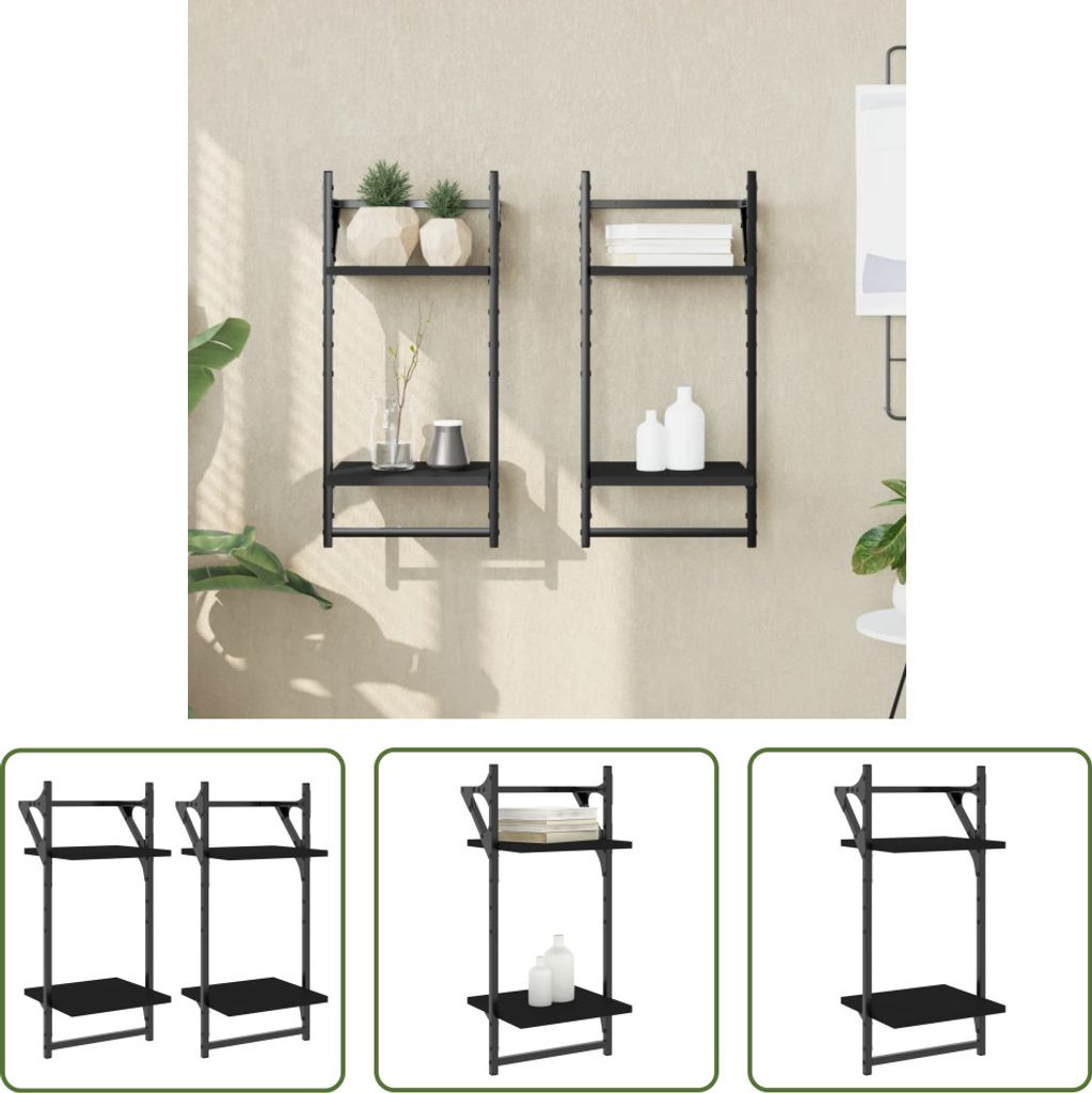 The Living Store Wandregale mit 2 Ablagen & Stangen 2 Stk. Schwarz 30x25x65 cm