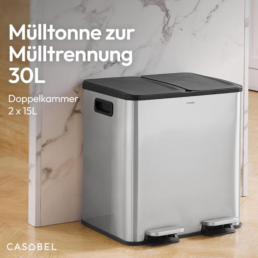 CASABEL Doppel-Küchenabfalleimer 2x15L aus Edelstahl, 2 Produktbild 