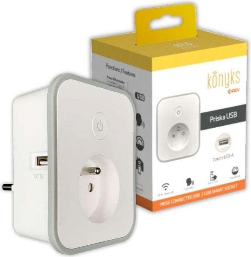 Angeschlossene Steckdose - KONYKS - Priska - WLAN + Bt - 16A mit 2 USB-A-Buchsen