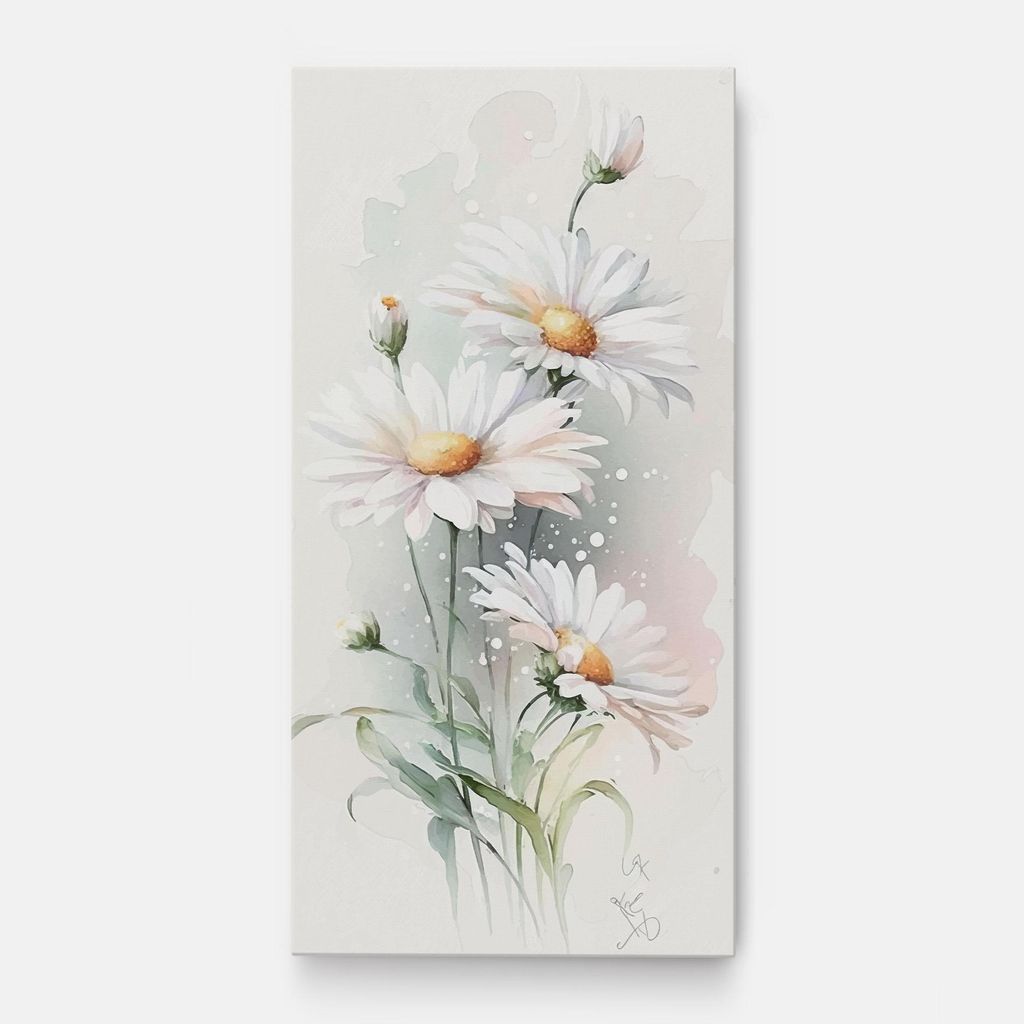 ARTHUB Leinwandbild 50x100 cm, Dreamy White Daisy | Wohnzimmerdekoration, Hängende Bilder, Wanddekoration, Heimdekoration, Blumen, Gänseblümchen
