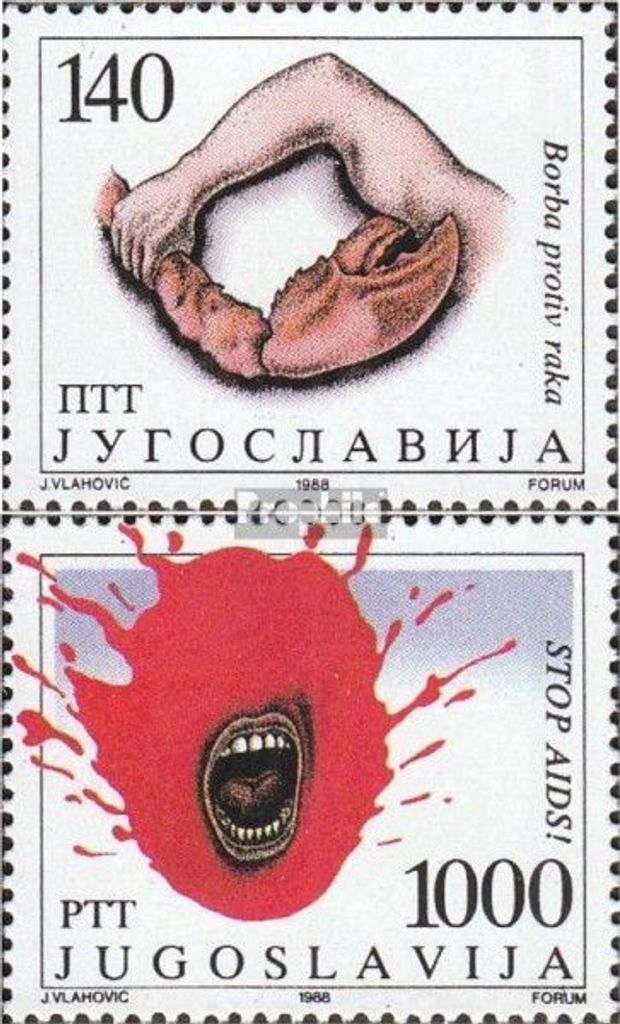 Briefmarken Jugoslawien 1988 Mi 2298-2299 (kompl.Ausg.) postfrisch Kampf gegen Krebs und AIDS
