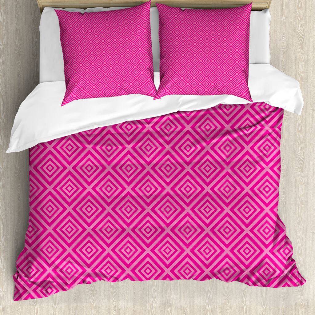 ABAKUHAUS Hot Pink Bettbezug, Squares Klassische Tile, Milbensicher Allergiker geeignet mit Kissenbezügen, 200 cm x 200 cm - 80 x 80 cm, Rosa-Pink