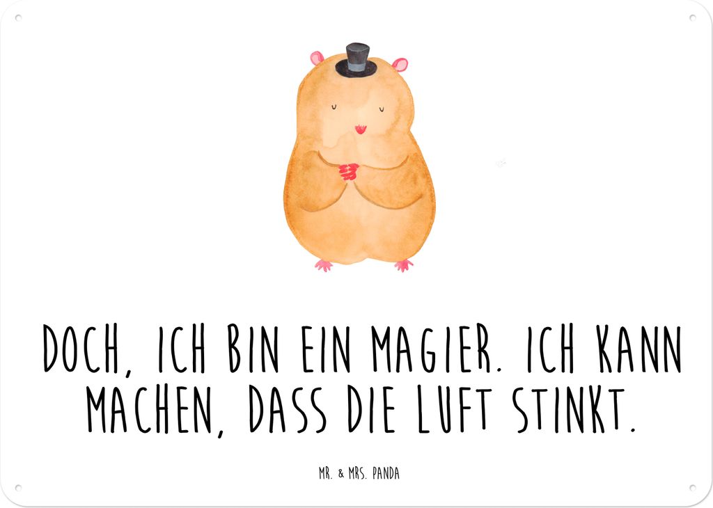 Mr. & Mrs. Panda Schild Hamster Hut DIN A4 - Weiß - Geschenk, Lustige Sprüche, Blechtafel, Wandbild, Zwerghamster, Zauberer, tafel, Retro Blechsc...